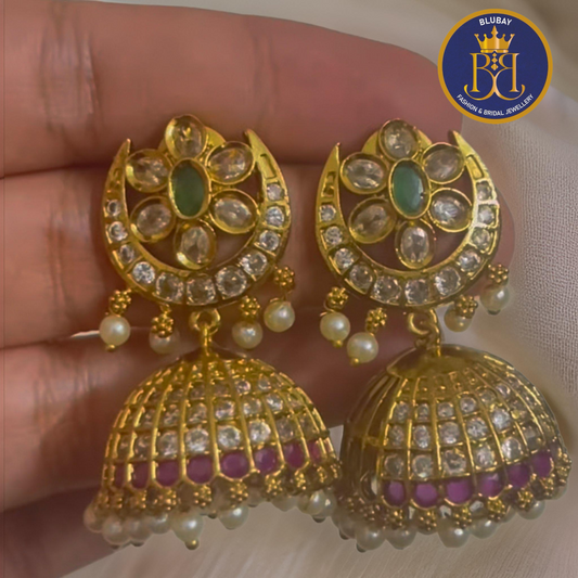 Chandrakala premium AD zirconia pearl Jhumkas earrings