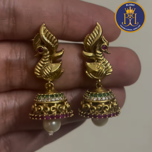 Golden Swan AD pearl premium Jhumkas earrings