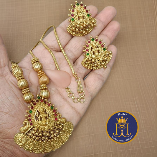 Nakshi Devi golden kemp stone kasumala pendant chain set