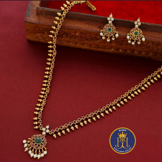 Pranika traditional temple model Necklace set with pearl drops