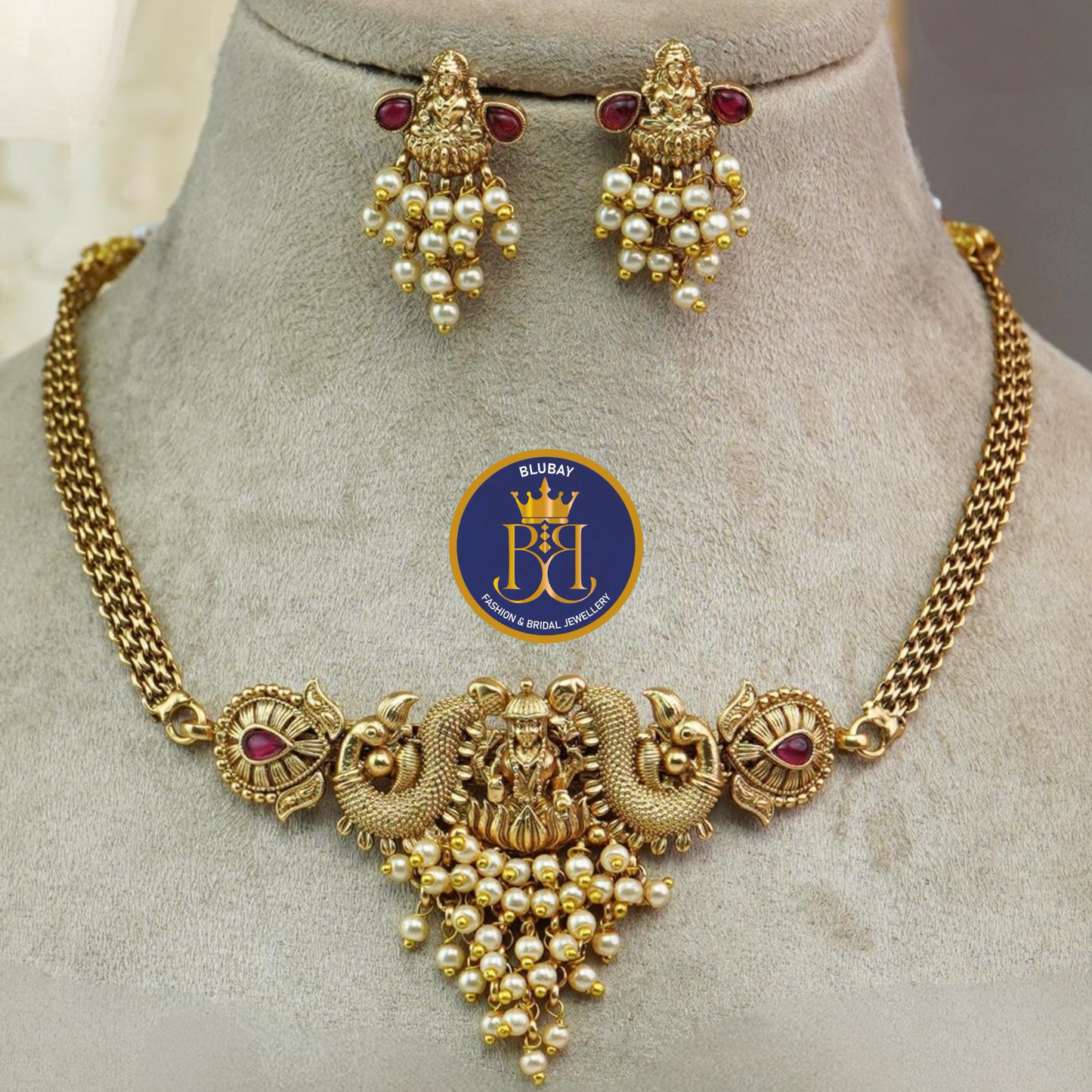 Premium Golden antique temple model Devi Choker Necklace set