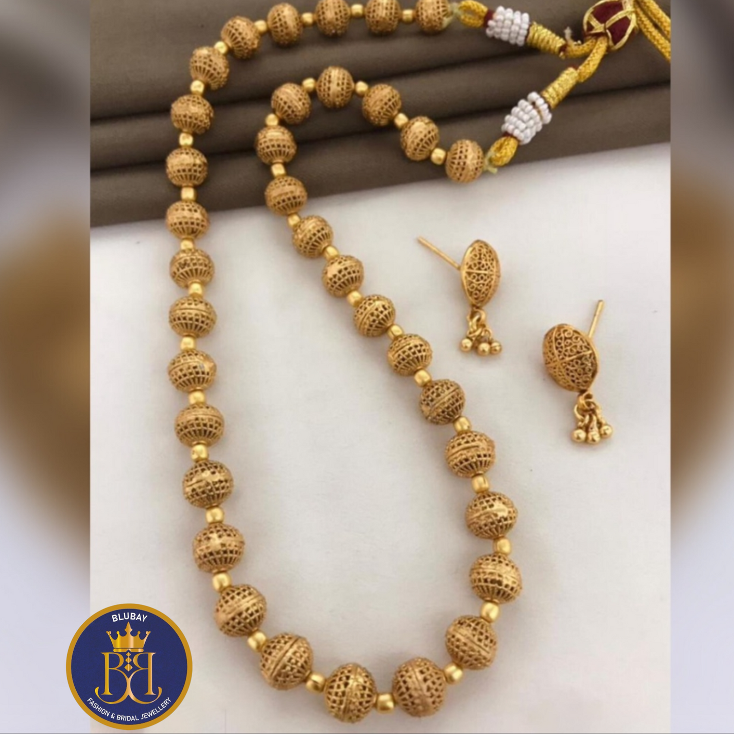 Golden beaded rosary designer antique Mala set with ghungroo studs