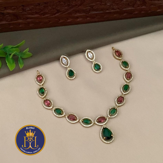 Ruby and emerald diamond look alike premium designer Necklace set