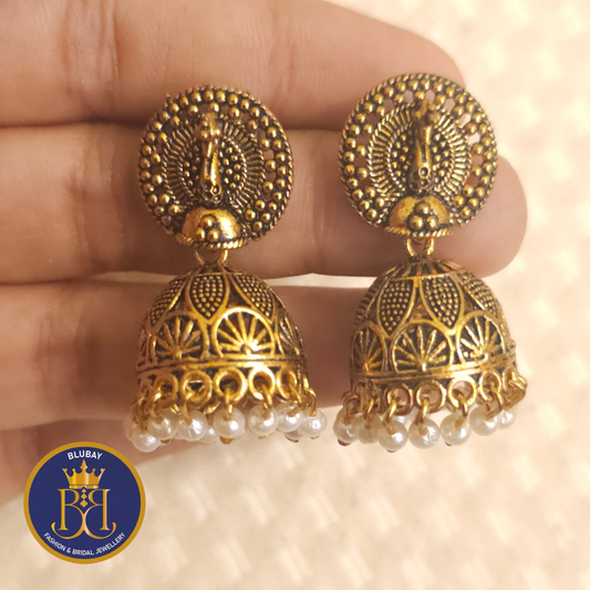 Temple peacock pearl cluster Jhumkas