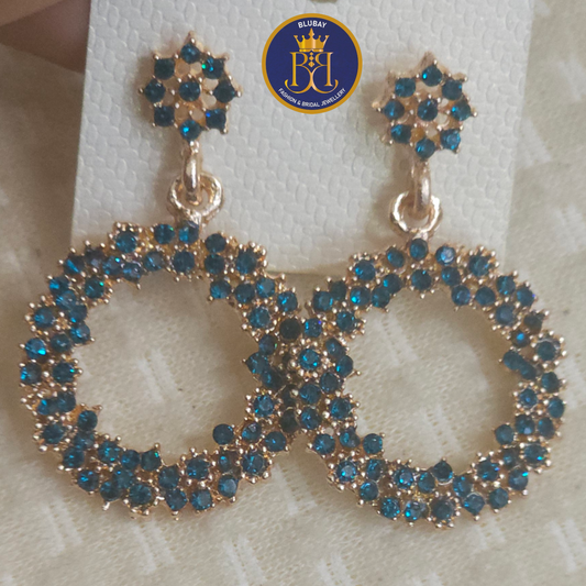 Blue stone metal hoop earrings