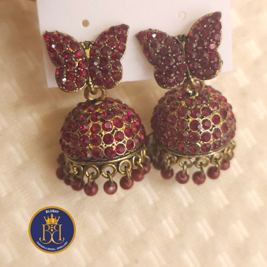 Red stone Butterfly premium jhumkas earrings