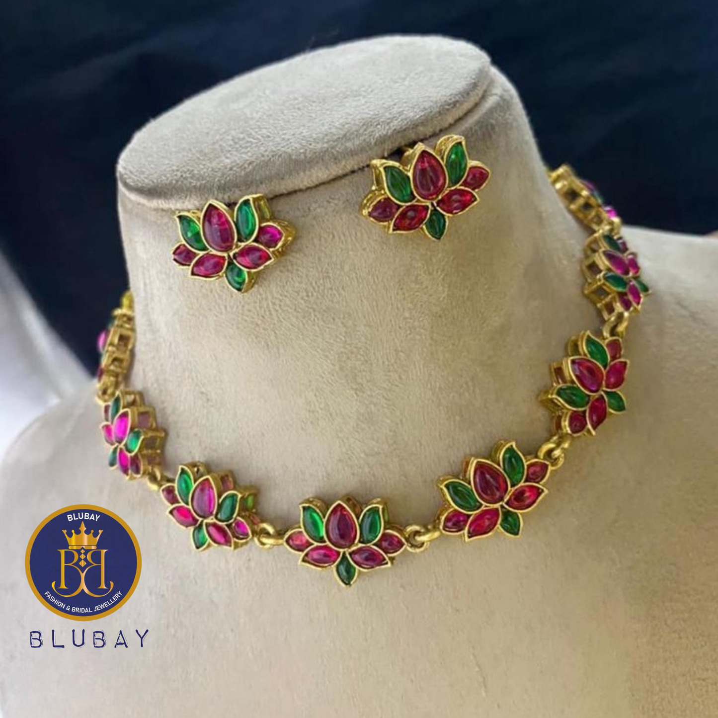 Multicolored linked Lotus Necklace set