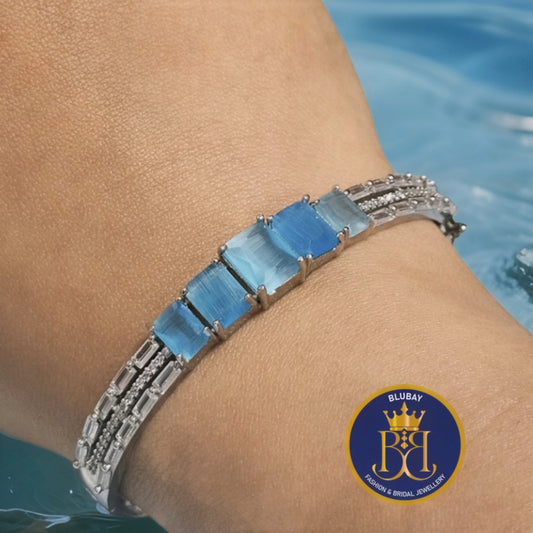 Sky blue pentad Crystal AD adjustable silver kada bracelet