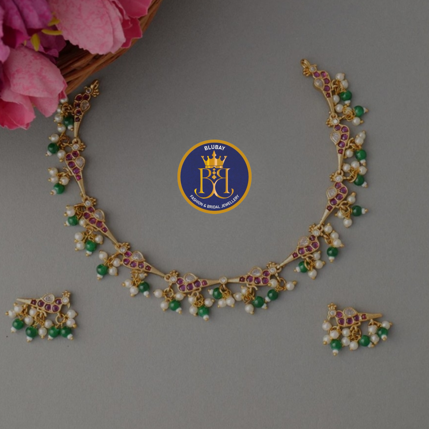 Varahini jadau kemp and kundan gold matte Necklace set