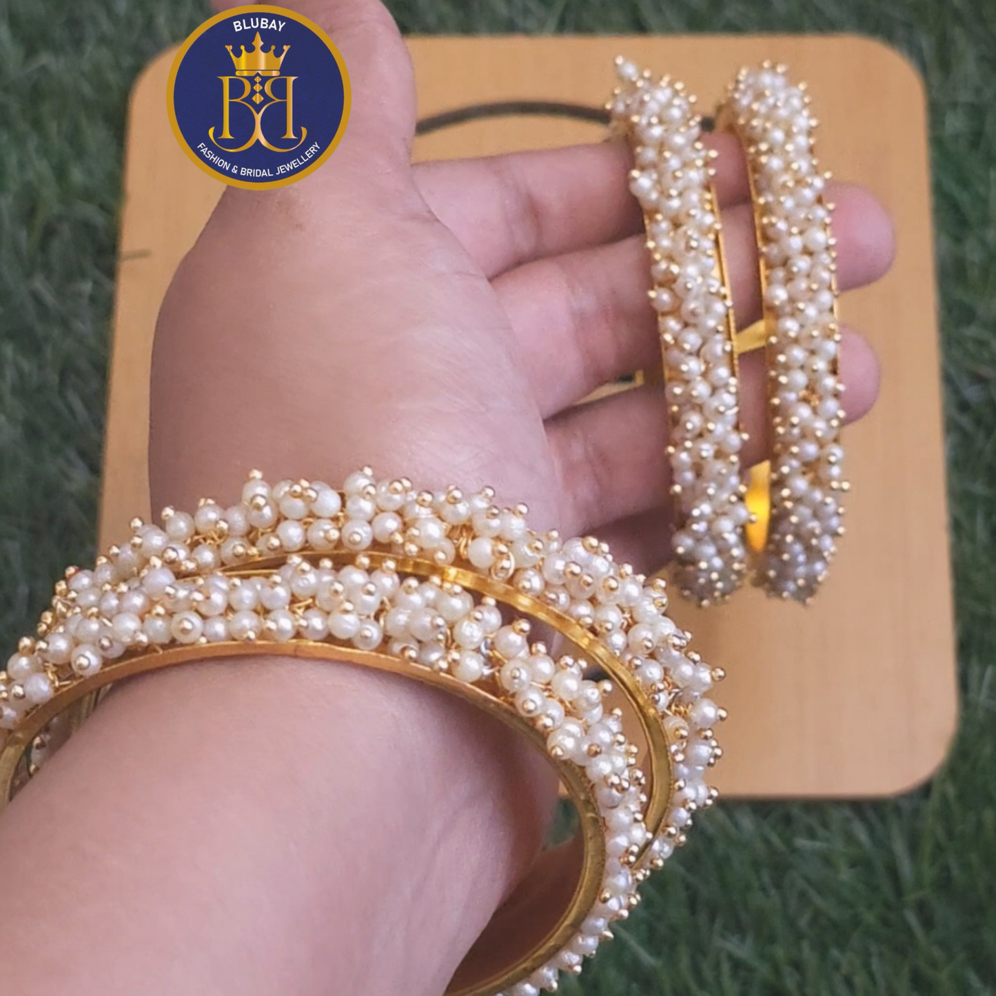 Premium pearl cluster beaded Sunflower golden Bangles set