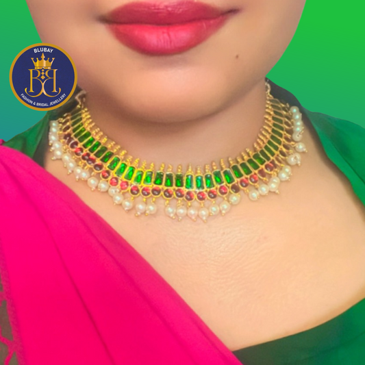 Red and green enamel stone premium Kerala style Necklace