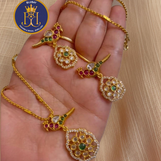 Jadau kundan bird AD golden hanging pendant chain set