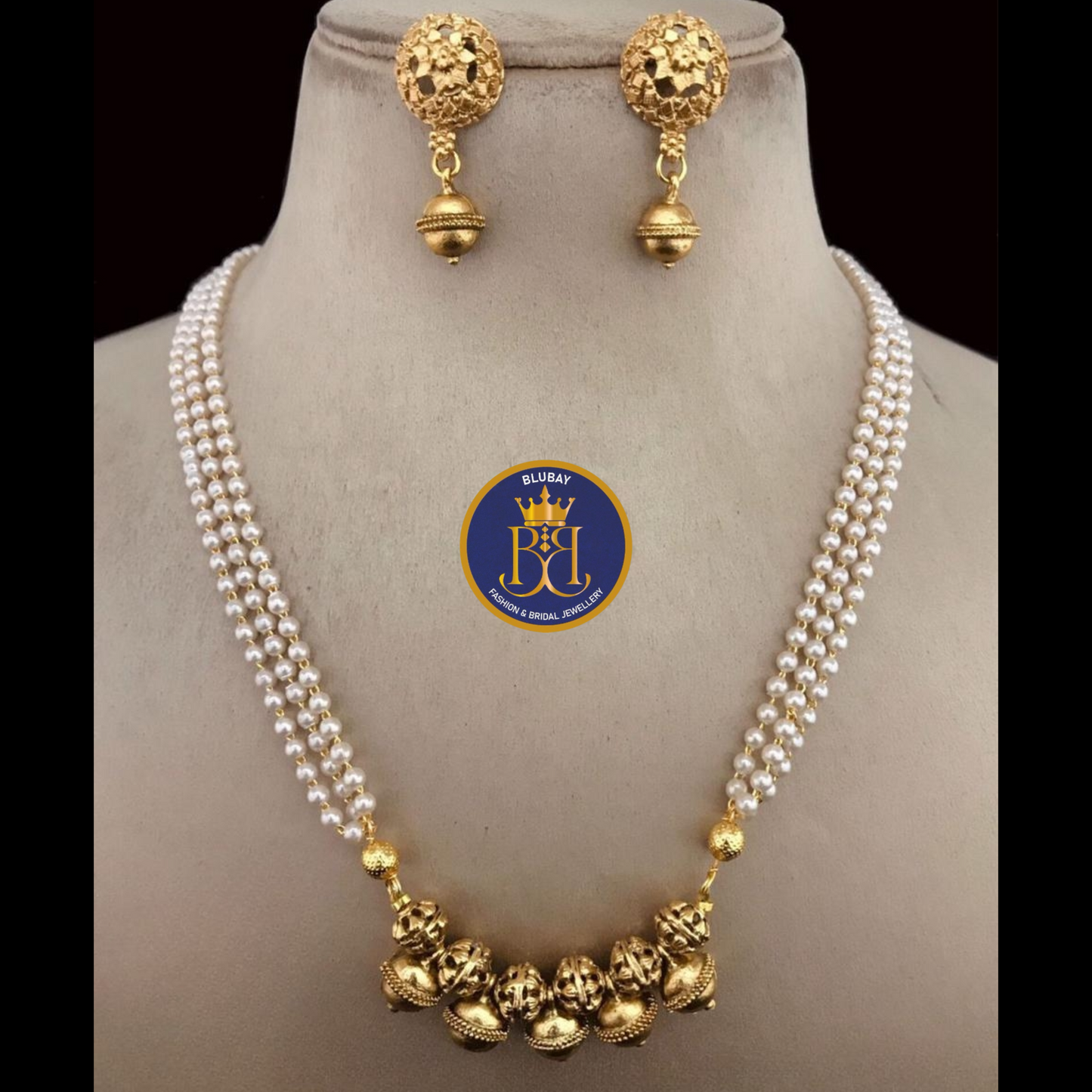 Antique golden ball designer multilayered pearl bead Necklace set