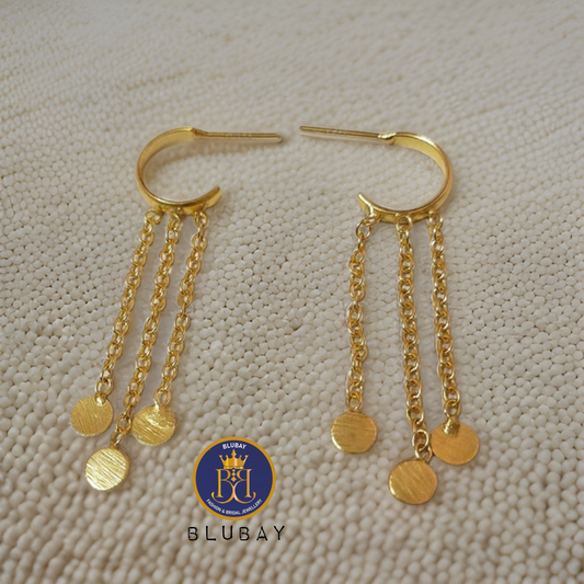 Triple chain hanging golden hoops earrings