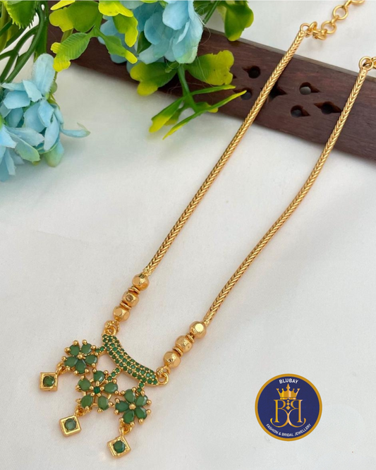 Premium classic gold microplated green stone tasseled pendant chain Necklace