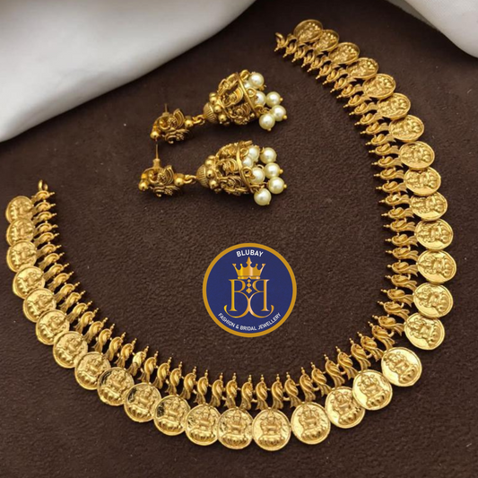 Gold look alike premium Nakshi Kasumalai Coin Necklace set