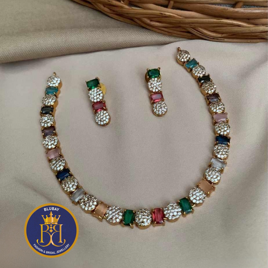 Navaratna Diamond studded ovals and squares premium Necklace set