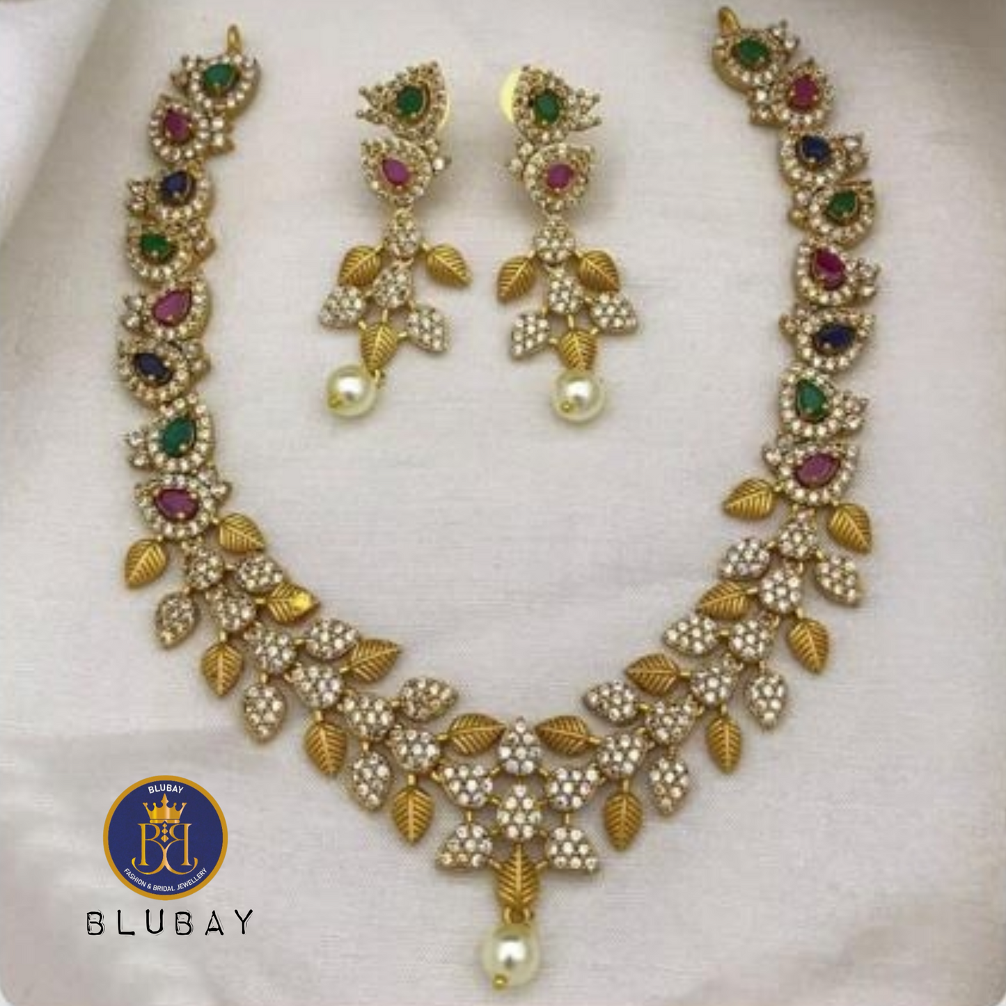 Premium AD doublet multicolored leafy extravagant Necklace set