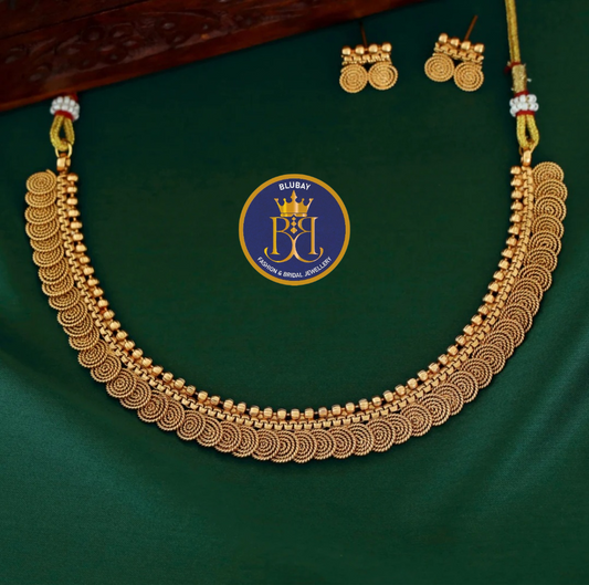 Premium fancy Golden spirals Kasu coin Necklace set