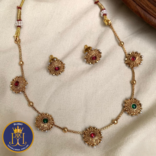 Sooryakanti golden pearl chakra with kemp stones chain Necklace set